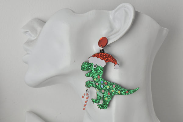 Christmas dinosaur online earrings