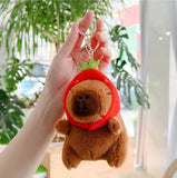 Capybara with Strawberry Hat Plush Handbag Keychain Keyring