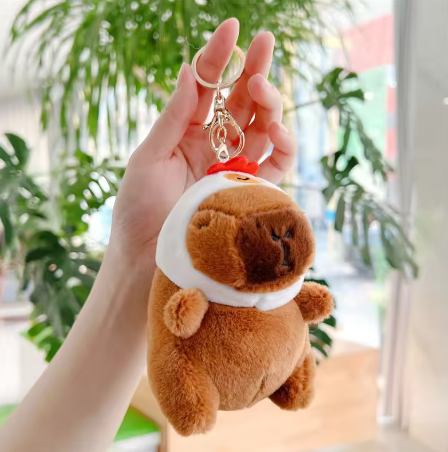 Capybara with Chicken Hat Plush Handbag Keychain Keyring