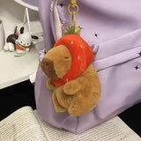 Capybara with Strawberry Hat Plush Handbag Keychain Keyring