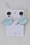 Acrylic Perspex Saturn Universe Galaxy Planet Drop Earrings - Blue