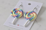 Colourful Clay Swirl Lollipop Candy Novelty Fun Drop Dangle Earrings