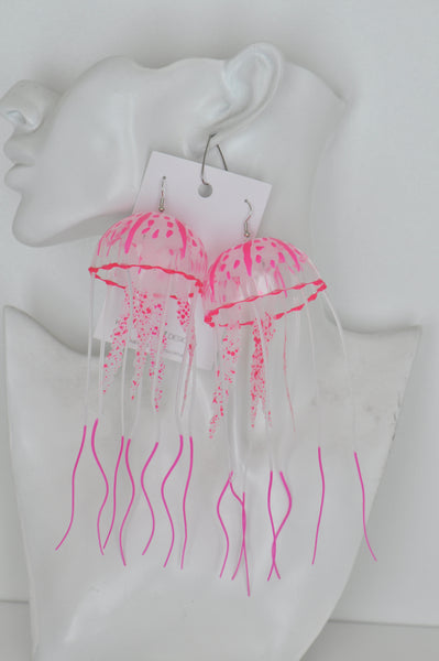 Novelty Jelly fish Jellyfish Dangle Earrings - Pink