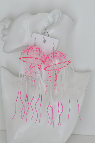 Novelty Jelly fish Jellyfish Dangle Earrings - Pink