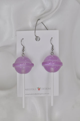 Lollipop Candy Novelty Fun Drop Dangle Earrings - Purple