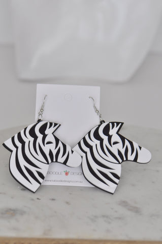 *** Acrylic Perspex Laser Cut Zebra Drop Earrings