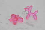 Balloon Dog Transparent Translucent Drop Dangle Earrings - Hot Pink