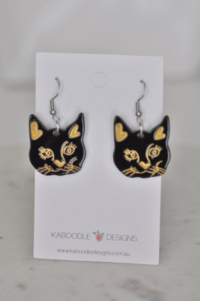 Acrylic Cat Face Kitten Kitty Drop Earrings