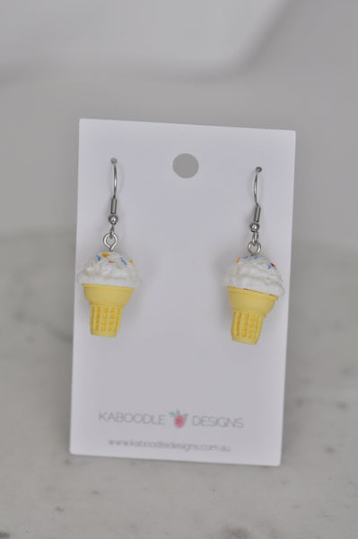 Miniature 3D Ice Cream Dangle Earrings - Vanilla with Sprinkles