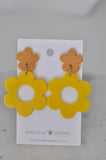 Acrylic Daisy Flower Drop Dangle Earrings - Mustard Yellow