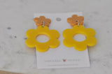 Acrylic Daisy Flower Drop Dangle Earrings - Mustard Yellow