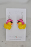 *** Miniature 3D Rubber Ducky Duck Cowboy  Hat Sunglasses Drop Dangle Earrings