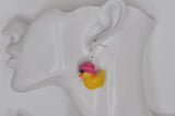 *** Miniature 3D Rubber Ducky Duck Cowboy  Hat Sunglasses Drop Dangle Earrings