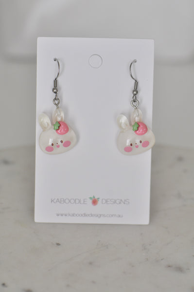 Bunny Rabbit Strawberry Drop Dangle Earrings