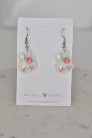 Bunny Rabbit Strawberry Drop Dangle Earrings