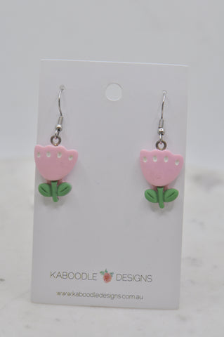 Tulip Flower Drop Dangle Earrings - Pink