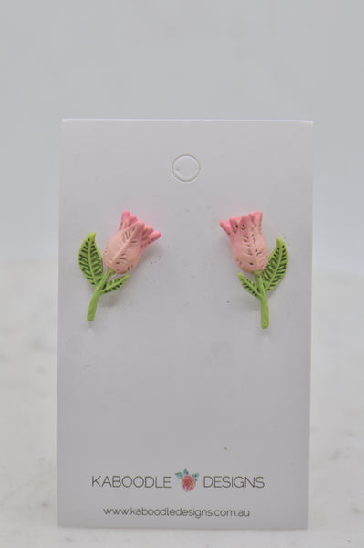 Tulip Flower Stud Earrings - Pink