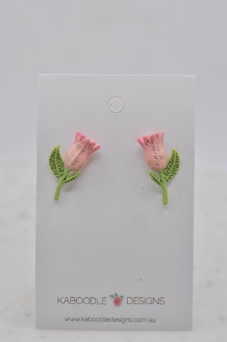 Tulip Flower Stud Earrings - Pink