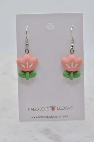 Tulip Flower Drop Dangle Earrings - Pink