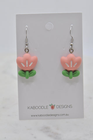 Tulip Flower Drop Dangle Earrings - Pink