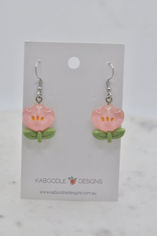 Tulip Flower Drop Dangle Earrings - Pink