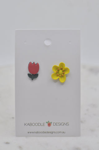 Tulip and Sunflower Flower Stud Earrings