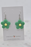 Flower Drop Dangle Earrings - Green