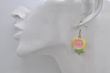 Tulip Flower Drop Dangle Earrings - Pink and Yellow