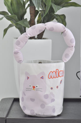 Soft Canvas Bucket Bag - Purple Cat