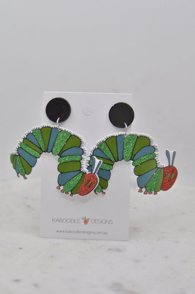 Acrylic Caterpillar Glitter Drop Dangle Earrings