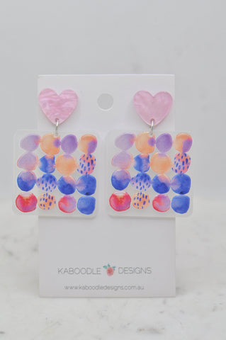 Acrylic Love Heart Pastels Geometric Drop Dangle Earrings