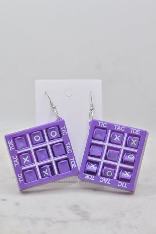 Naughts and Crosses Tic Tac Toe Drop Dangle Earrings - Purple