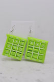 Naughts and Crosses Tic Tac Toe Drop Dangle Earrings - Green