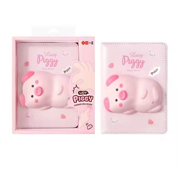 Cute Squishy Pig Notebook with Illustrated Coloured Pages