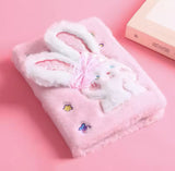 Cute Soft Plush Bunny Rabbit Notebook with Illustrated Coloured Pages