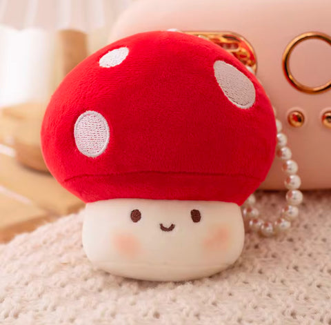 Mushroom Red Plush Handbag Keychain Keyring