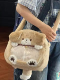 Plush Dog Crossbody and Backpack Detachable Strap