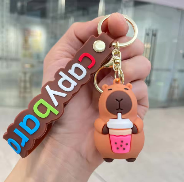 Capybara Boba Bubble Milk Tea Keychain Keyring