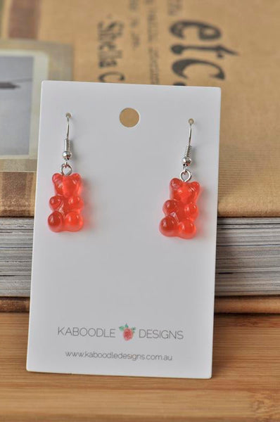 Miniature 3D Candy Lolly Gummy bear Dangle Drop Earrings - Red