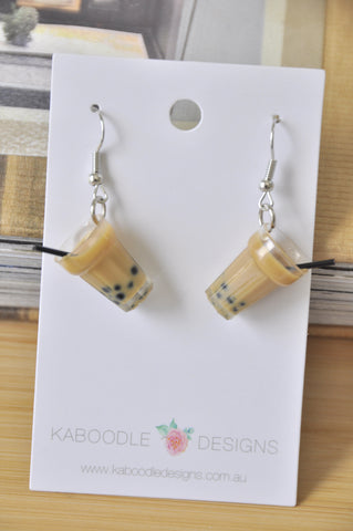 Bubble Tea Pearl Milk Tea Boba Novelty Fun Drop Dangle Earrings