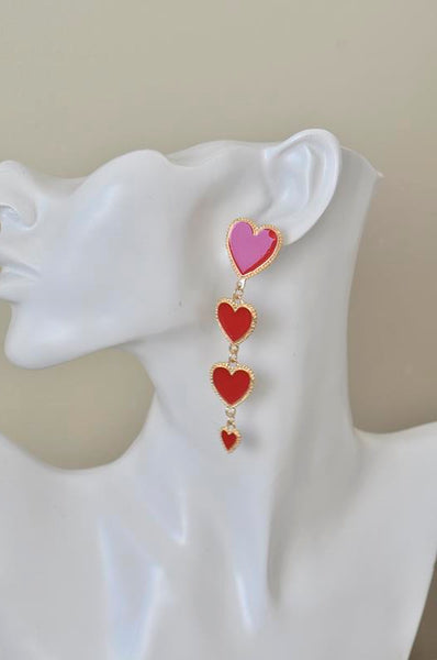 Red Hearts Drop Dangle Earrings