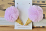 Pom Pom Ice Cream Novelty Fun Drop Dangle Earrings - Purple