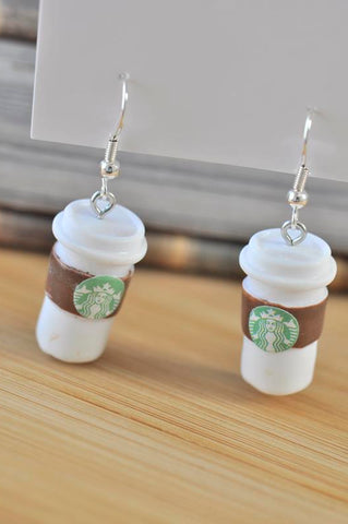 Miniature Novelty 3D Drink Starbucks Inspired Coffee Cup Drink Dangle Earrings