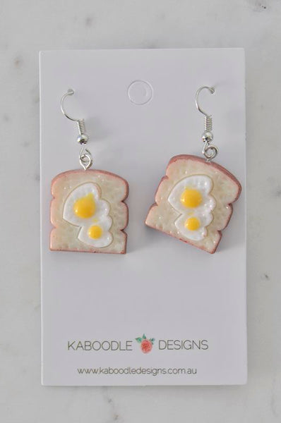 Novelty Egg Sandwich Toast Bread Breakfast Drop Dangle Earrings