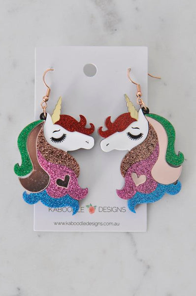 Acrylic Rainbow Unicorn Glitter Drop Dangle Earrings