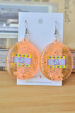 Acrylic Perspex Nostalgic Retro Tamagotchi Drop Earrings - Orange