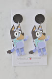 Acrylic Blue Heeler Dog Glitter Stars Shaker Drop Dangle Earrings