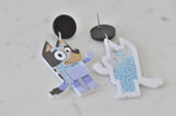 Acrylic Blue Heeler Dog Glitter Stars Shaker Drop Dangle Earrings