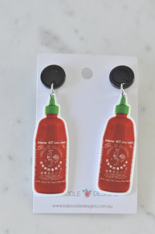 Acrylic Sriracha Chilli Sauce Drop Dangle Earrings