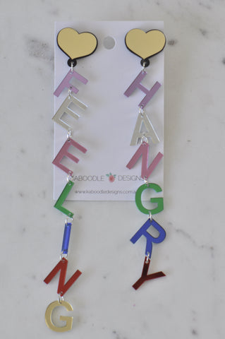 Acrylic Feeling Hangry Quote Rainbow Drop Dangle Earrings